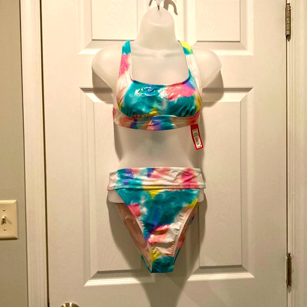 Xhilaration high waist bikini, glittery paint burst pattern, Sz M